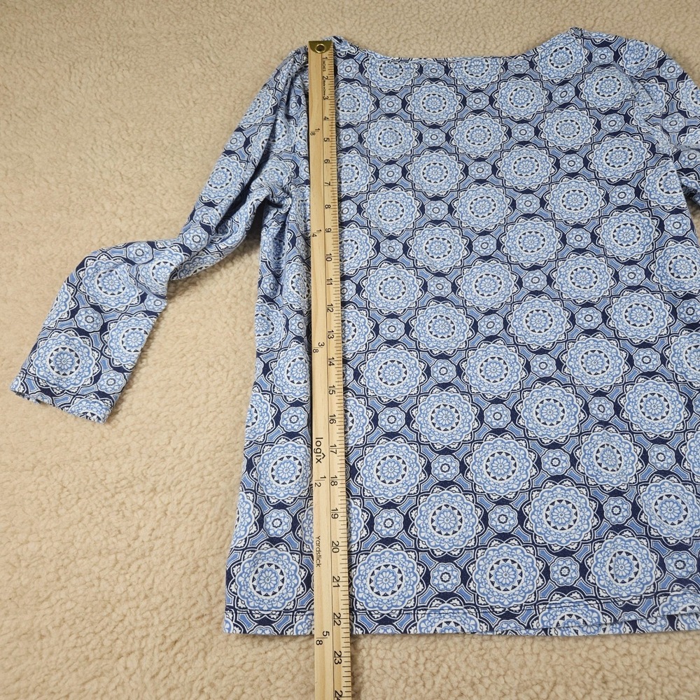 Talbots Knit Top Women Small Blue Medallion Print 3/4 Sleeve Boat Neck Preppy - Picture 11 of 12